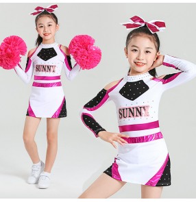 White pink Cheerleader girls kids performance exercises Cheerleading Aerobics dance competition uniform Sports Day aerobics performance suit